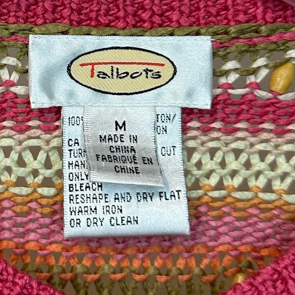 Talbots Striped Cardigan Sweater Knit Wood Beads Cottagecore Boho Y2K Sz Medium - Picture 5 of 5